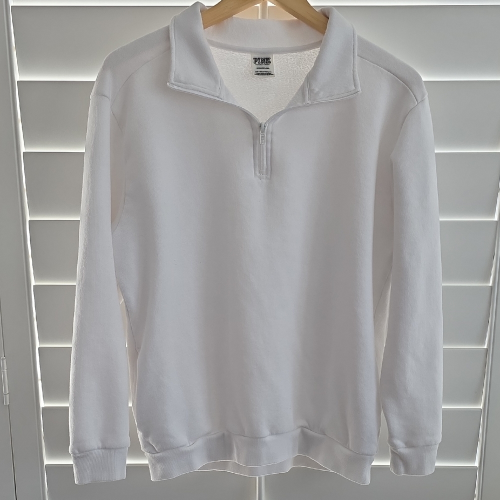 PINK Victoria's Secret Men's White Zip-Up Sweater